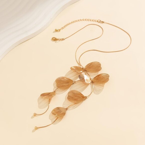 Women's Statement Gold Ginkgo Leaves Choker Long Tassel Beachy Party Necklace - Picture 9 of 9